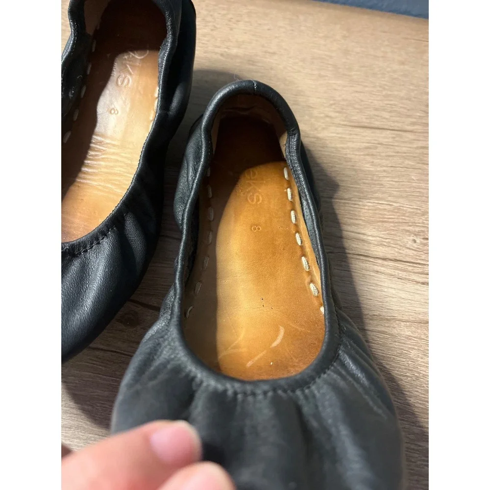 Tieks by‎ Gavrieli Matte Black Leather Ballet Flats Signature Teal Sole Womens 8